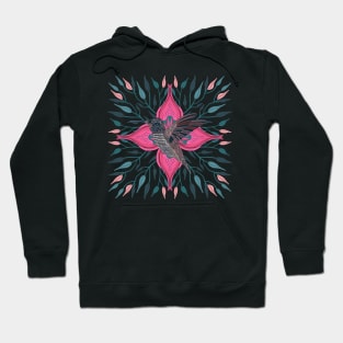 Hummingbird Vibrant Pink Flower and Leaves Design Hoodie